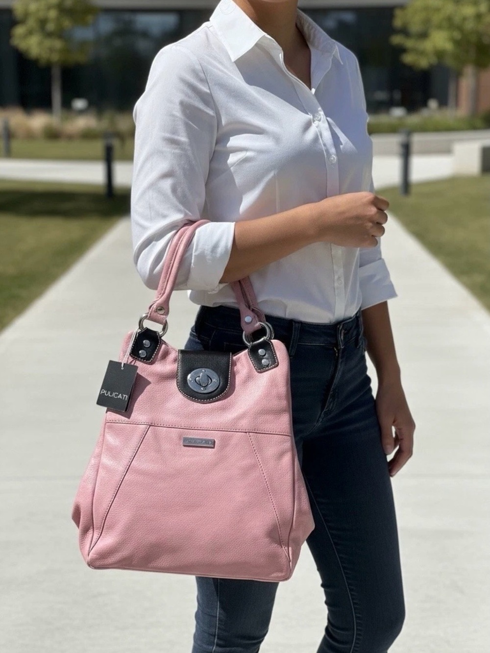 NWT - PULICATI Pink Tie Dye/Marbleized Leather Hobo Purse - MSRP $300